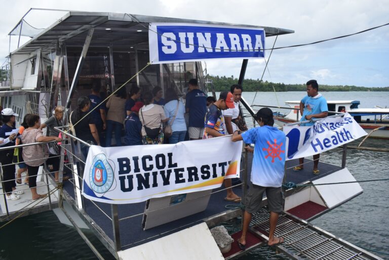 The Nuvance Global Health delegates, Bicol University College of Medicine (BUCM), BU College of Nursing (BUCN), and BU Extension Management Division (BUEMD) visited the Floating Clinic for BU HEALS Floating Care project, February 18, 2025, in San Antonio, Santicon, Malilipot, Albay.