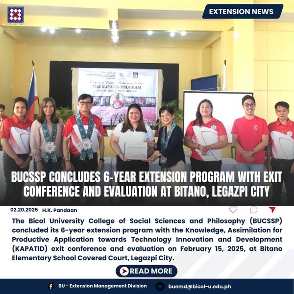 BUCSSP concludes 6-Year extension program with exit conference and evaluation at Bitano, Legazpi City